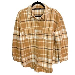 Lane Bryant Beige Flannel Button‎ Down Shirt Size 26/28 100% Cotton